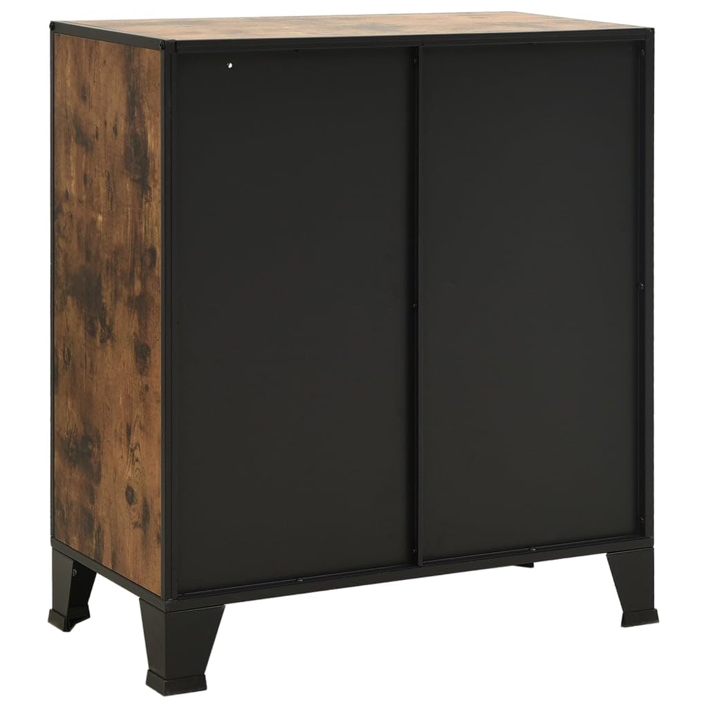 RJPLMFV Storage Cabinet Rustic Brown Metal and MDF Compact Cabinet