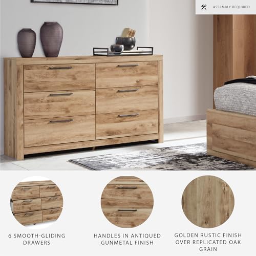 Signature Design by Ashley Hyanna Mid-Century Modern 6 Drawer Dresser, Light Brown & Beige