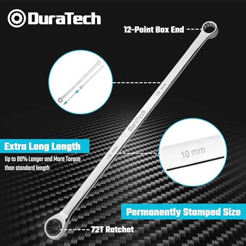 DURATECH 10mm Extra Long Ratcheting Wrench, Metric, CR-V Steel - size: 10mm