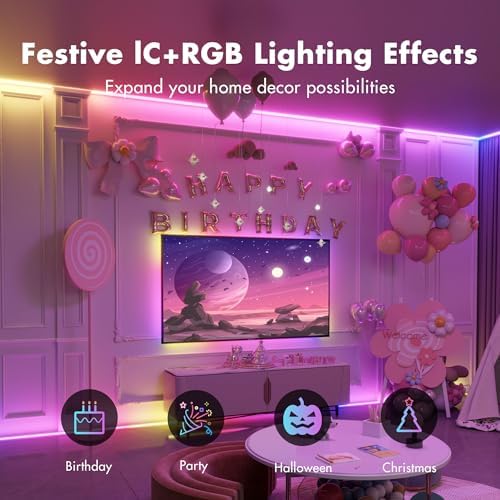 Led Lights for Bedroom 65.6FT Smart IC+RGB, Music Sync Color Changing Strip Lights, 24Key Remote+App Control Light Strip for BedHead,Underbed,Ceiling,Background Wall