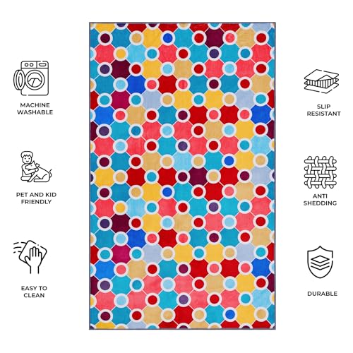 Machine Washable Polka Dot Rug for Kids Area