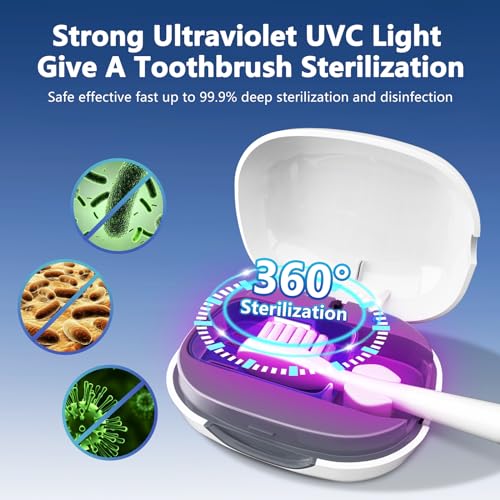Toothbrush Covers Case San itizer and Holder with Light,Toothbrush Covers with Holder, Rechargeable Portable Toothbrush Cleaner Case（White）