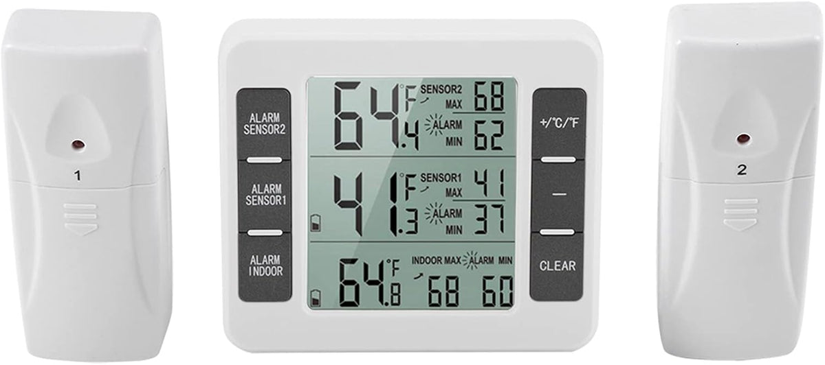 Digital Refrigerator Thermometer with Audible Alarm, 2PCS Sensor, Min Maximum Display