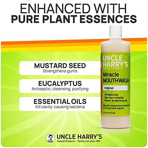 Uncle Harry's Natural Alkalizing Miracle Mouthwash | Adult & Kids Mouthwash for Bad Breath | pH Balanced Oral Care Mouth Wash & Mouth Rinse (16 fl oz)