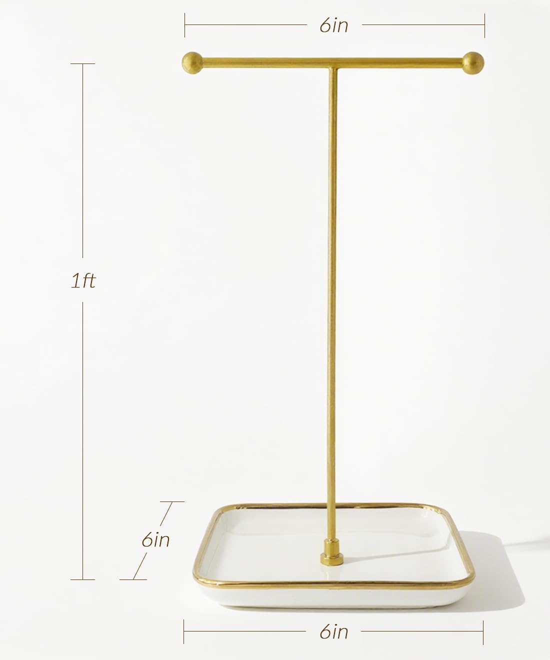 VROOMIUM Necklace Holder with Ceramic Base,1FT Height Stand,Sq.Wh-Gd