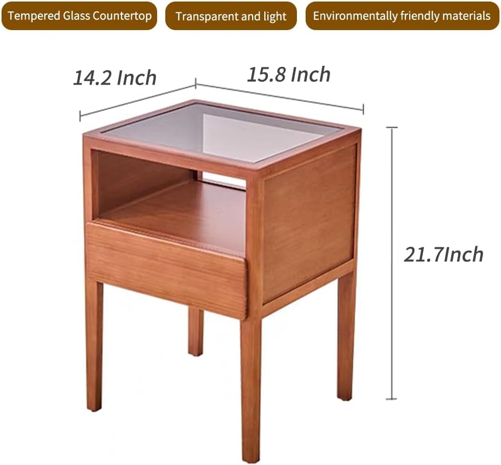JIKUGO Mid Century Modern Nightstand with Tempered Glass Tabletop Bamboo Night Stand with Drawers Stand Storage Shelf Bedside Table End Tables for Bedroom Decor Furniture