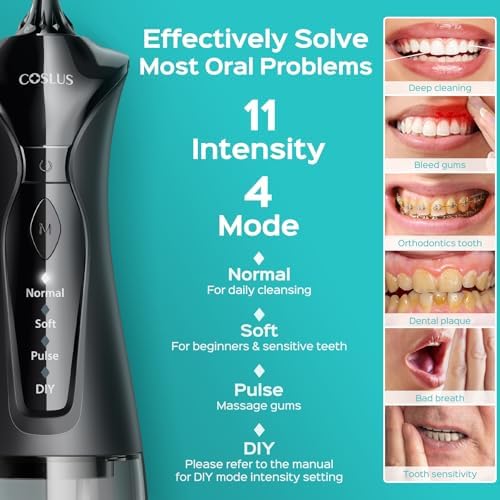 COSLUS 2-Pack Water Flosser for Teeth: Water Dental Pick Set with Refined Packaging for Couples Friends, 3 Modes & 8 DIY Levels for Sensitive Gums & Braces, Ideal for Family Sharing, Black & Green