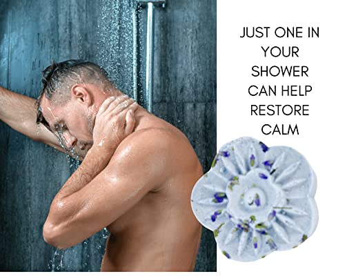 TRANQUILITY Shower Bombs w/Mesh Bomb Bag & Shower Hook | Relaxing Shower Steamers | Mothers Day Gift, Relaxation Birthday Gift, Stress Relief and Luxury Christmas Gift, Lavender Shower Bath Bombs