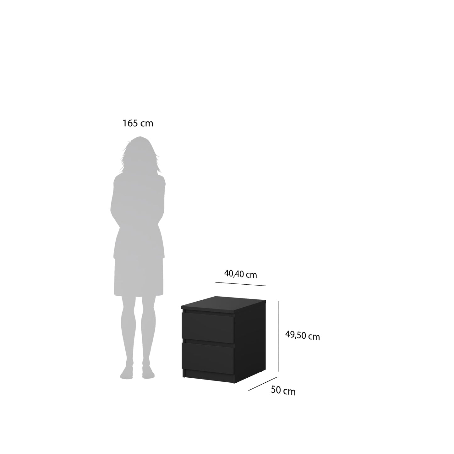 Tvilum 2 Drawer Bedroom Nightstand Nighstand, 19.69 in x 15.91 in x 19.49 in, Black