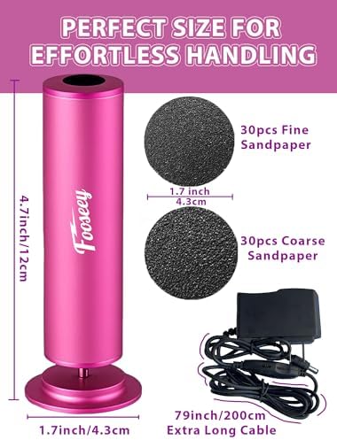 Electric Foot File Tool - Callus Remover for Feet (FSA or HSA Eligible), Professional Pedicure Machine with 60pcs Sandpaper Discs, Adjustable Speed Foot Files for Deadskin, Dry and Cracked Feet