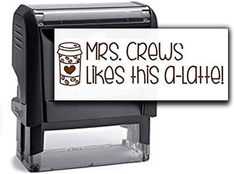 Custom Self-Inking Stamps | 49 Fun Phrases | Grading Made Easy | Classroom, Library Book Stamps (Likes This a-Latte, Xtra Wide)