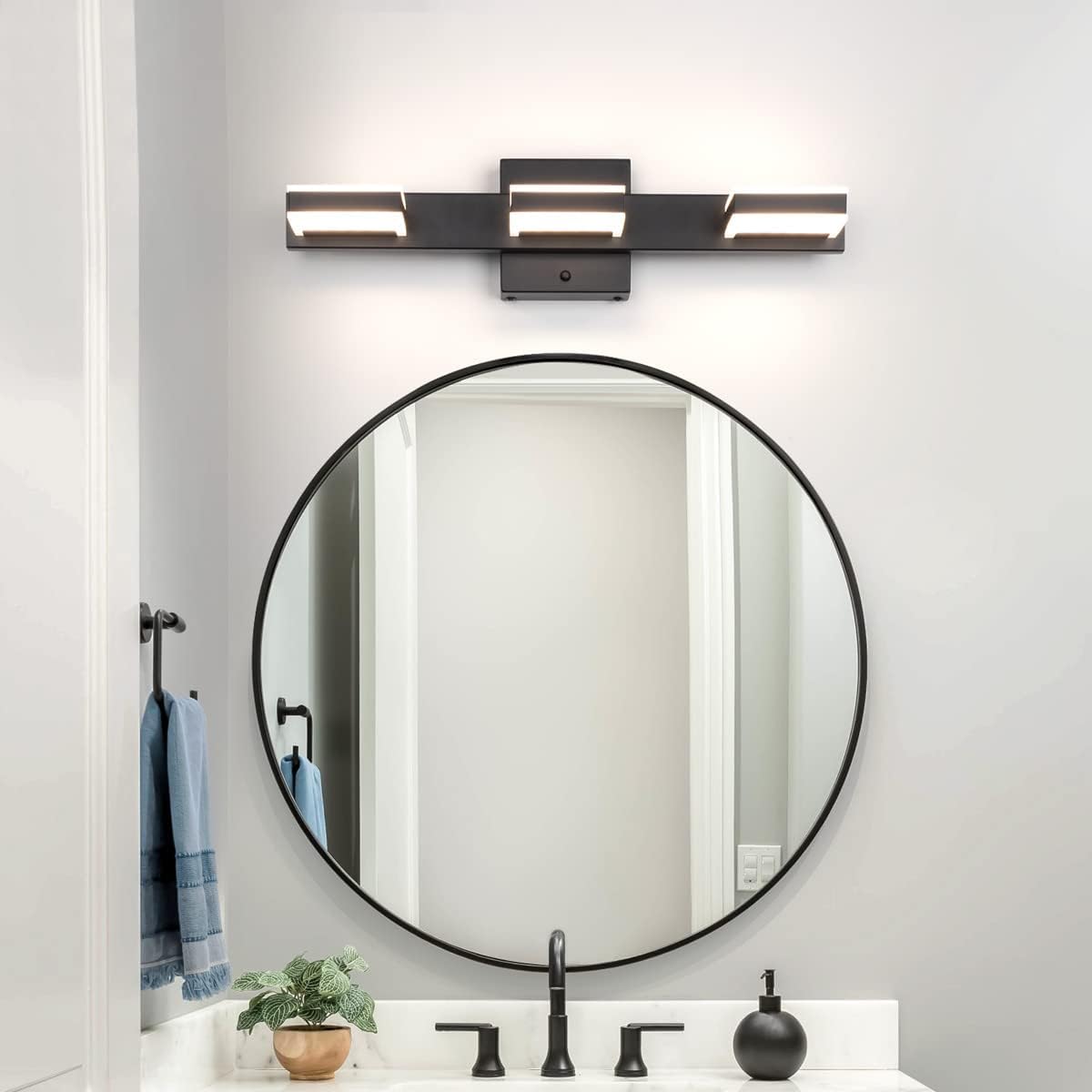 mirrea 20" 3 Light 3CCT LED Black Bathroom Vanity Light Fixture