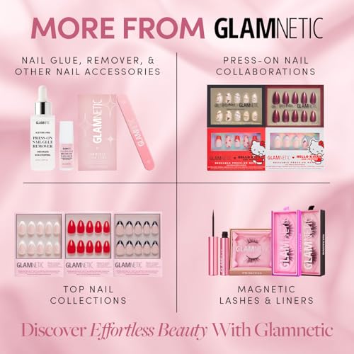 Glamnetic Press On Nails - Entranced | Short Almond White Holographic Fake Nails, Semi-Transparent, Reusable | 15 Sizes - 30 Nail Kit with Glue