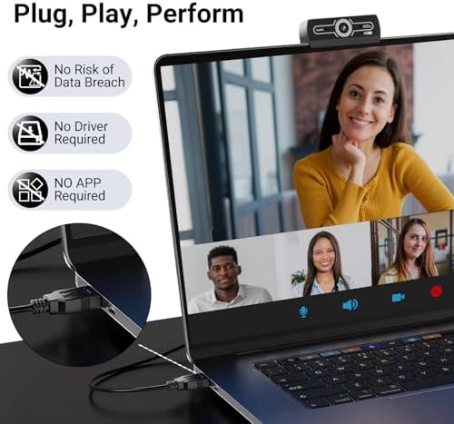 Diccik 2K Full HD Webcam for PC Laptop, K1 with Noise Cancelling Mic, Auto Light Correction & Wide Angle, Plug & Play USB Computer Camera for Desktop, Streaming, Video Calling, Mac/Windows