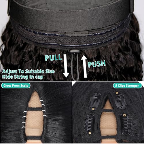 V Part Wig Human Hair Glueless No Leave Out Upgrade U Part Wigs Human Hair Jerry 18 Inch Kinky Curly Wigs For Women Full Head Clip In Half Wigs 180% Density Natural Color
