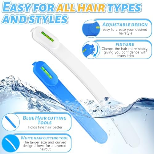 Professional Hair Styling Tools: DIY Layering and Trimming Kit with Clips, Guide for Bangs, Layers, Split Ends - Blue