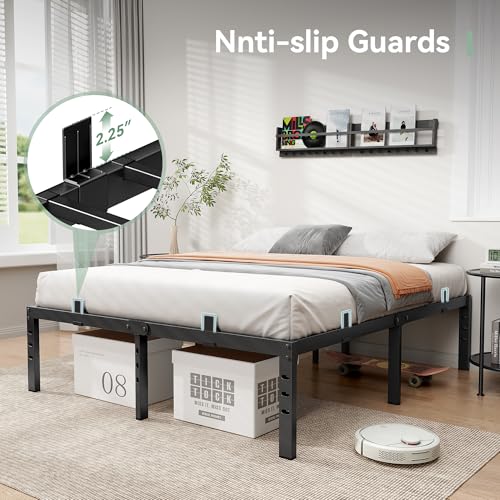 BedsPick 14 Inch Queen Bed Frame, Metal Platform Bed Frame Queen Size, Heavy Duty Sturdy Mattress Foundation, Mattress Anti-Slip, Easy Assembly, Noise Free, No Box Spring Needed, Black