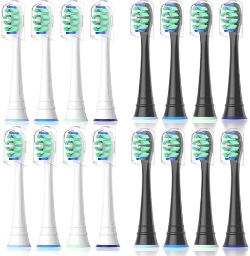 Replacement Heads Compatible with Sonicare Toothbrush, Replacement Brush Head for Philips Sonicare Electric Toothbrush 4100 5100 6100 9900 C2 W3 and More Snap-on Handles (8white+8black)