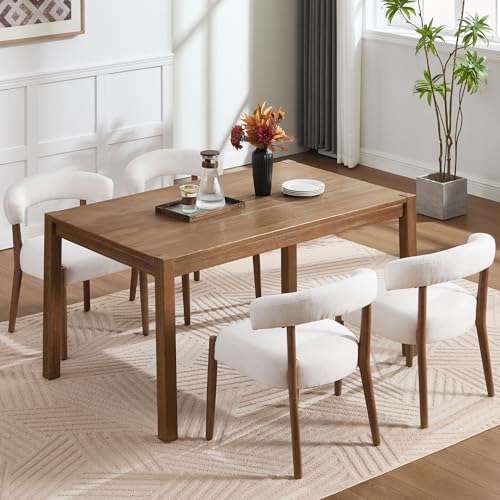 Janoray Dining Chairs Set of 4,Mid Century Modern Living Room Chairs with Unique Curved Open Back Comfy Upholstered Side Chair for Kitchen/Restaurant/Reception,Linen Beige