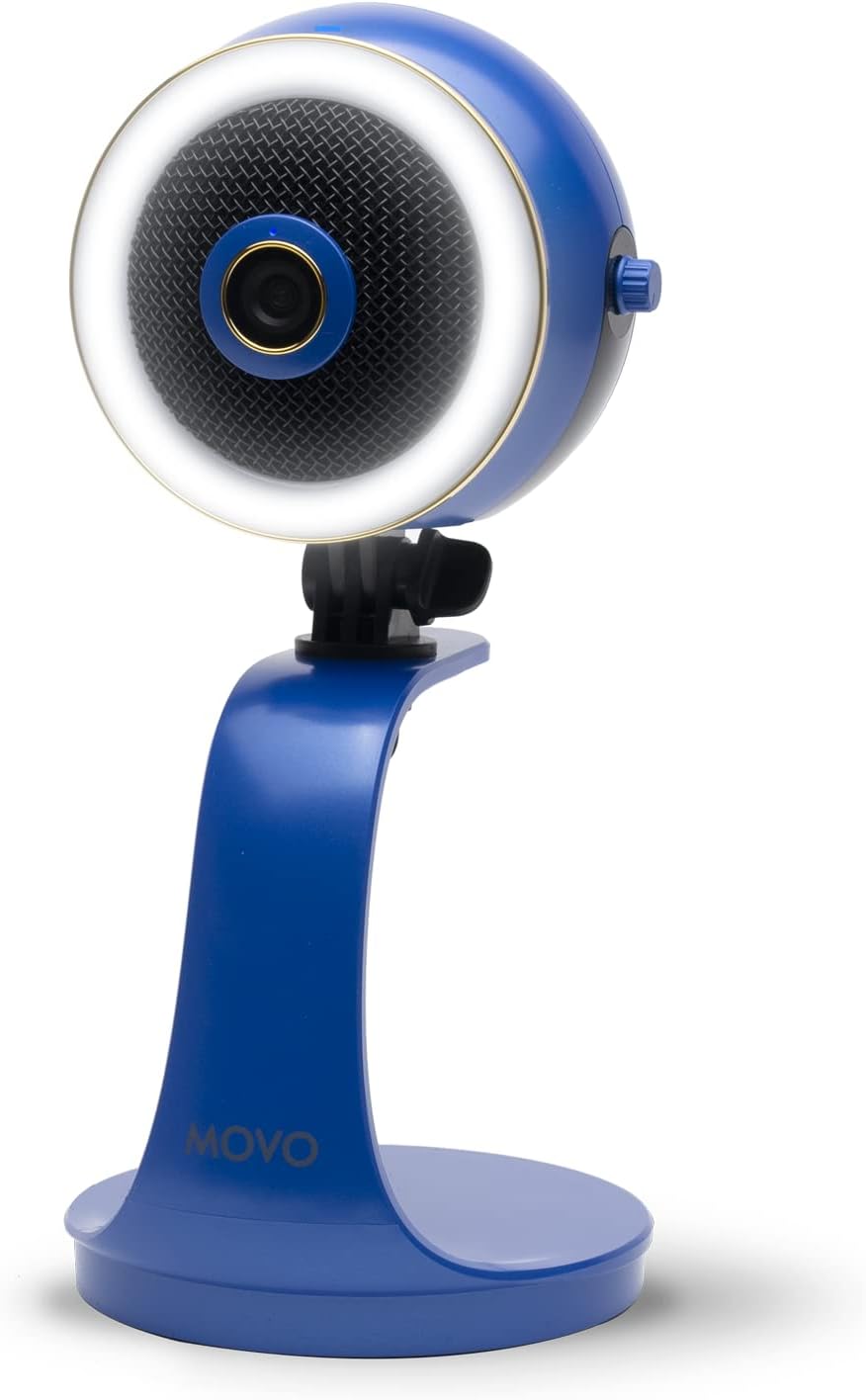 Movo WebMic HD Pro All-in-One Webcam with Mic and Ring Light in Royal Blue- 1080p HD Camera, Pro Cardioid Condenser Microphone, LED Ring Light - HD Webcam for Streaming, Video Calls, Recording, Gaming