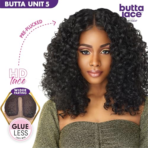 Sensationnel Butta Lace Wigs - Unit 5 Extra Wide 5 Inch Deep Parting Synthetic Preplucked Hairline Glueless Lacefront (1B OFFBLACK)