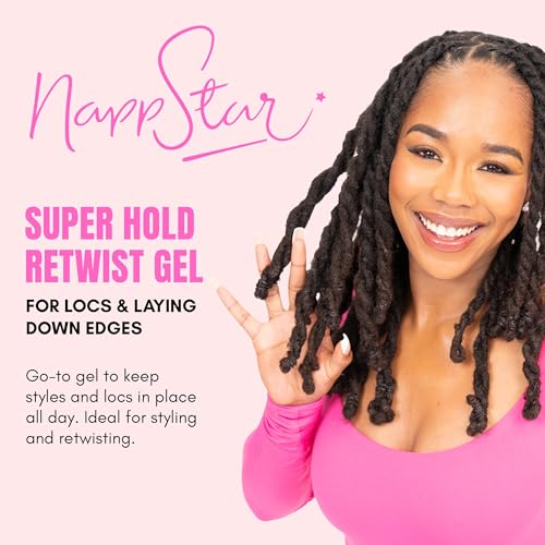 NappStar Super Hold Retwist Gel, Strong Hold for Locs and Edges, Non-Flaking, 4 Fl Oz