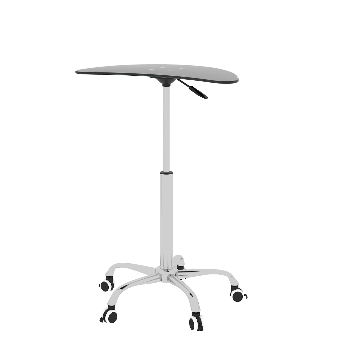 Adjustable Height Tempered Glass Side Table, Rolling Small Desk with 5 Lockable Wheels.(Adjustable Range 24.2 "~32.7 ") (Black)