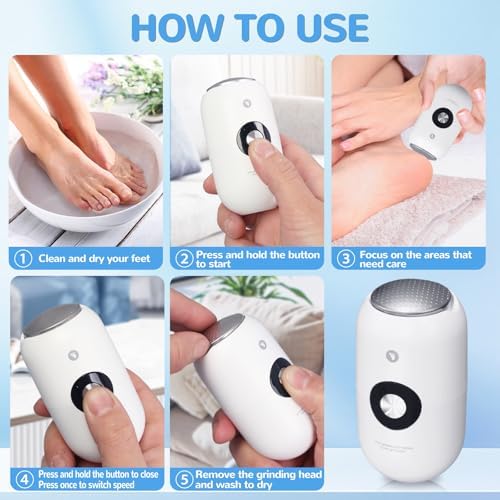 Electric Feet Callus Removers Rechargeable-Foot Scrubber Kit, Wireless Foot File with Metal 2 Grinding Head,3-Speed Pedicure Tools for Feet, Ped Egg for Dead Skin Heels and Hard Cracked Dry Skin