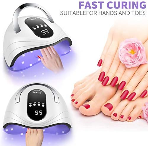UV Gel Nail Lamp 120W LED Nail Light Fast Dryer for Gel Polish Curing with 4 Timers Portable Handle Large Space Automatic Sensor (White)