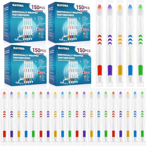 Navona 600 PCS Premium Individually Wrapped Bulk Toothbrush Pack, Disposable Toothbrushes, Kids Toothbrush, Medium Soft Bristle Toothbrushes, Ergonomics Handle, Perfect for Travel Hotel Donation