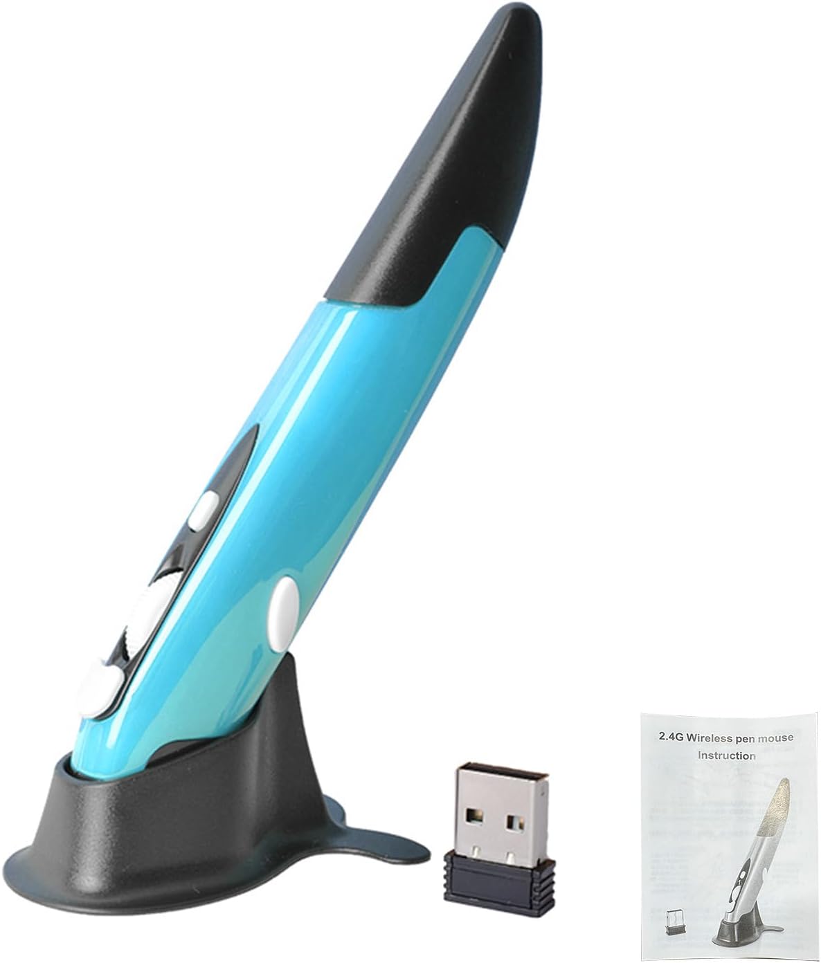 Optical Pocket Pen Mouse, 2.4GHZ USB Wireless Optical Pen Mouse, 800/1200/1600 DPI Adjustable, Handwriting Mini for PC Laptop Notebook Computer (Blue)