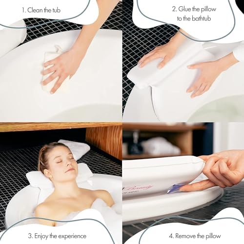 TranquilBeauty Bath Pillow, White, PVC, Pain Relief, 7 Suction Cups - Ergonomic Head & Back Support, Luxury Spa Experience, Waterproof Design, Ideal for Elderly & Children