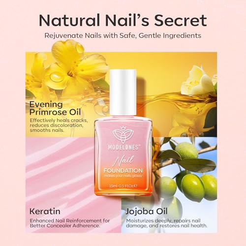 modelones Nail Strengthener Clear Gel Top Coat Nail Polish Cuticle Oil Pen Pink Nail Repair for Damaged Nails Care Kit for Women 15 ml Ridge Filler for Growth