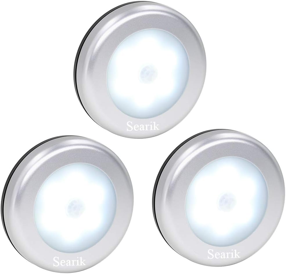 Searik Motion Sensor Night Light Indoor, Wireless Battery Operated LED Night Light Safety Lamp Step Lights Under Cabinet Lights for Stair, Bathroom, Closet, Hallway, Path