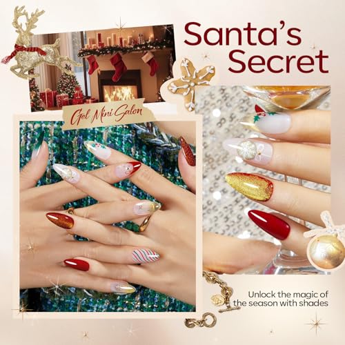Modelones Gel Nail Polish Kit with U V Light, Green Red Gold Cat Eye Manicure Set with Base Top Coat Stickers 4 Colors Magnetic Gel Mini Salon DIY Nail Art Starter Holiday Gift for Women Girls