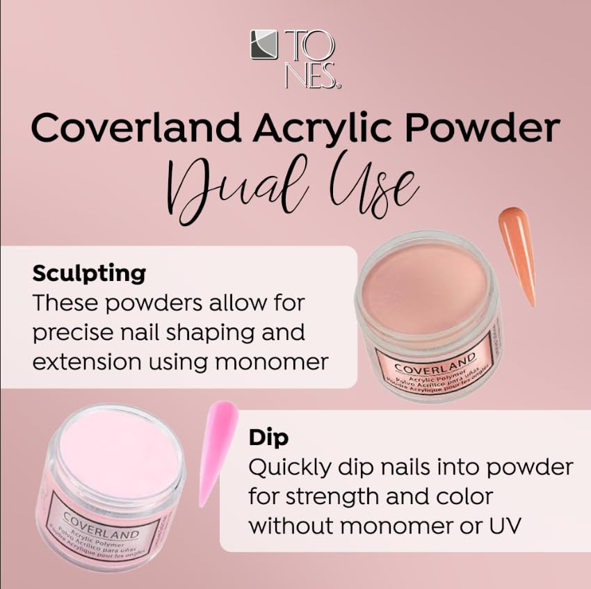 Tones Coverland Acrylic Nail Powder "Pink Sorbet" - Limited Edition Acrylic Powder for Nail Design, Sculpting, and Masking Nail Bed Imperfections - (1.5 Oz)