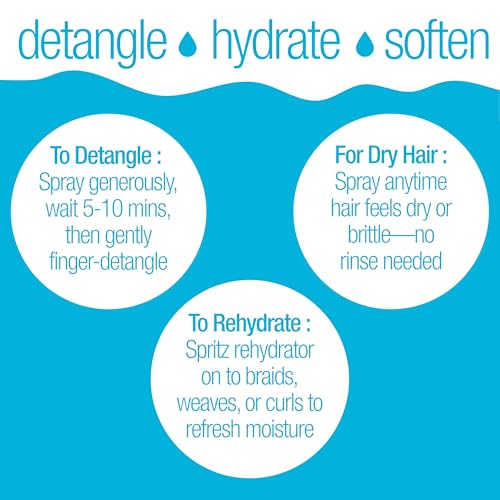 Rehydrating Mist Detangler Spray – Leave-In Conditioner with Aloe Vera for Dry, Curly, Coily, Matted or Damaged Hair – Moisturizing, Vegan Formula for Women, Men & Kids – 8 fl oz