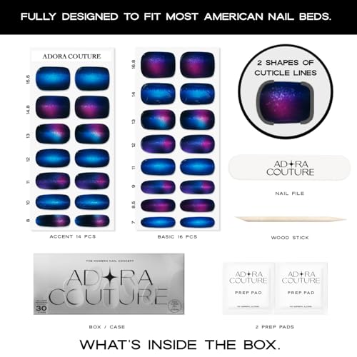 Semi Cured Gel Nail Strips with 30 Pieces - Salon Quality Manicure Kit for Women Easy Application Wraps Includes Prep Pads Nail File Wooden Stick, UV Light Required - M Constellation