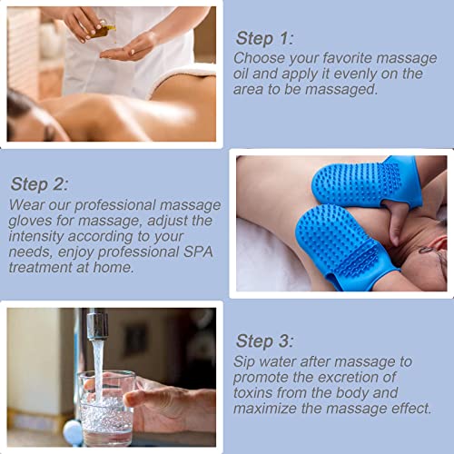 2 Pairs Professional Massage Mitts, Silicone Body Gloves, Two-sided Gentle Exfoliating Brush for SPA Skin Care, Anti Cellulite Lymphatic Drainage Tool, Back Scrubber (Blue)