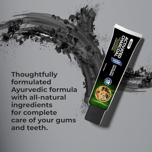 Jagat Activated Charcoal Toothpaste, Teeth Whitening Mint Flavor Toothpaste, Fluoride Free Natural, Removes Plaque, No Artificial Colors, BPA Free, Gum Cure, Vegan - Pack of 3 (4.4 OZ X 3 Tubes)