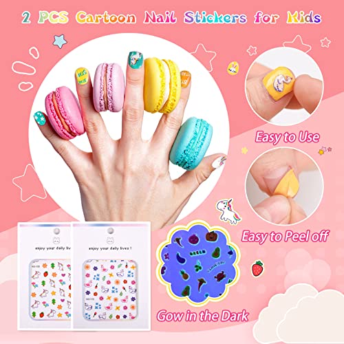 wakaniya Kids Nail Polish Set for Girls - 12 Candy Colors Safe Toddler Nail Kit with Nail Stickers, Water Based NonToxic Peel Off Quick Dry Nail Polish for Girls
