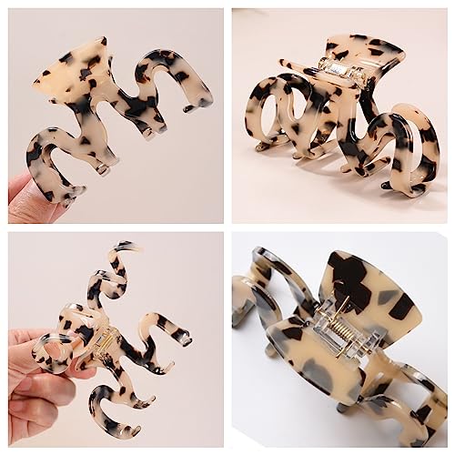 Large Tortoise Shell Claw Clip 3.5 Inch Cellulose Acetate Hair Claw Clips Checkered Hair Claw Clips French Design Hair Jaw Clamp for Women Ladies (2 Pack)