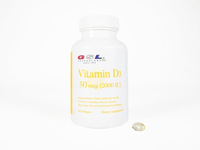 | Vitamin D3 | 50 mcg (2000 IU) Per Softgel | Dietary Supplement for Bone Health | Made in USA | 1 Pack of 60 Count (60 Softgels Total)
