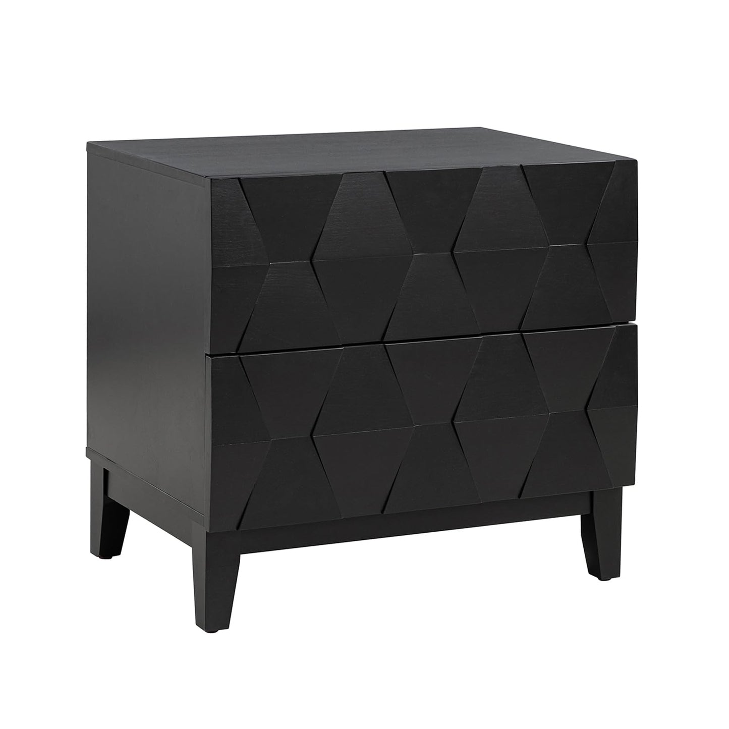 HULALA HOME Wood Nightstand with Charging Station 2 Drawer Dresser with Wooden Legs Mid Century Modern Bedside French Style End Table for Bedroom, Black
