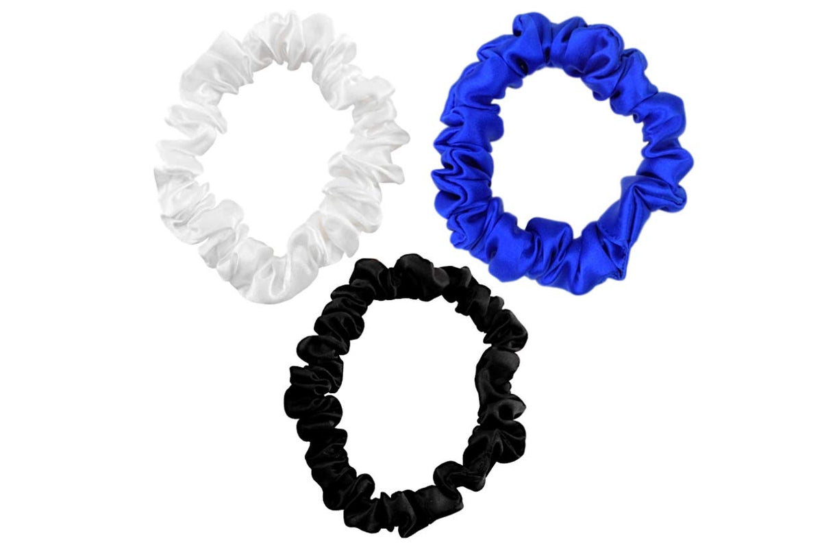 Celestial Silk Mulberry Silk Scrunchies for Hair (Small, Blue, White, Black)