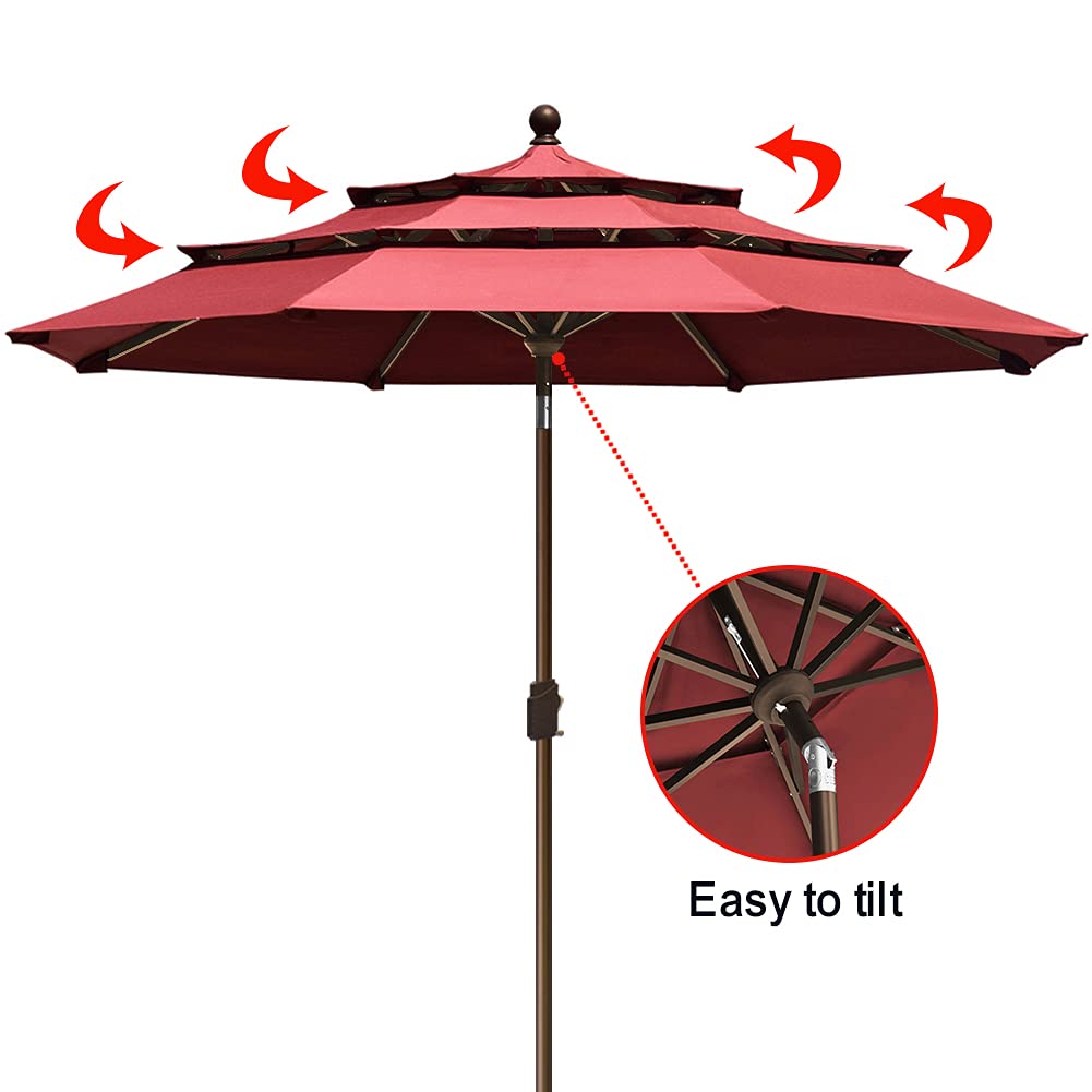 EliteShade USA 10-Year-Non-Fading 9Ft 3 Tiers Market Umbrella Patio Umbrella Outdoor Table Umbrella with Ventilation, Burgundy