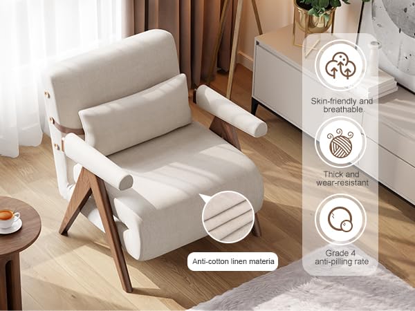 KungFuWood 32inch W Convertible Chair Bed Sleeper 3 in 1 Sleeper Sofa Couch Bed,Adjustable Backrest Futon Sofa Bed Chair,Small Space Sleeper Sofa for Living Room, Bedroom,Home Office,Beige,White