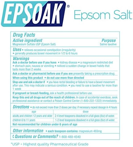 Epsoak Epsom Salt 19 lb. Magnesium Sulfate USP, Resealable Epsom Salt Bulk Bags Unscented, Made in The USA, Cruelty-Free Certified