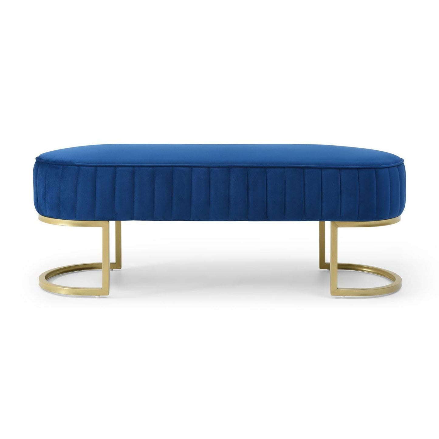 UOCFYK Bedroom Bench, Velvet Upholstered End of Bed Bench with Curved Gold Metal, 48" Ottoman Bench for Living Room, Entryway, Window, Blue