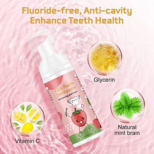 Foam Toothpaste Kids, Toddler Toothpaste with Low Fluoride, Kids Toothpaste for U Shaped Toothbrush Electric Toothbrush, Foam Toothpaste for Children Ages 3 Plus (Watermelon+Strawberry)